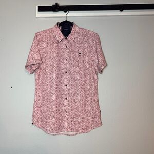 7 Diamonds Button Up Short Sleeve Polo Shirt Size Small Track Stars Pattern